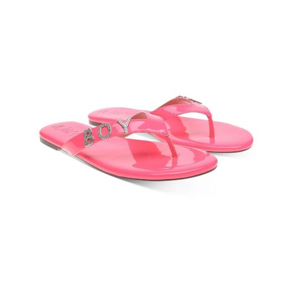 WILD PAIR Shoes - WILD PAIR Womens Pink Rhinestone Fantasia Round Toe Slip On Thong Sandals 7 M